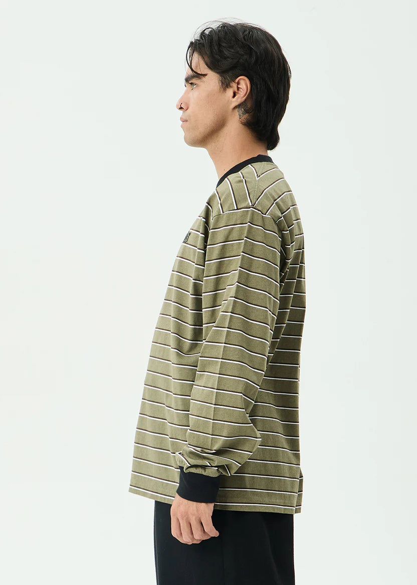AFENDS ALTITUDE RECYCLED BOXY LONG SLEEVE TEE - STONE STRIPE