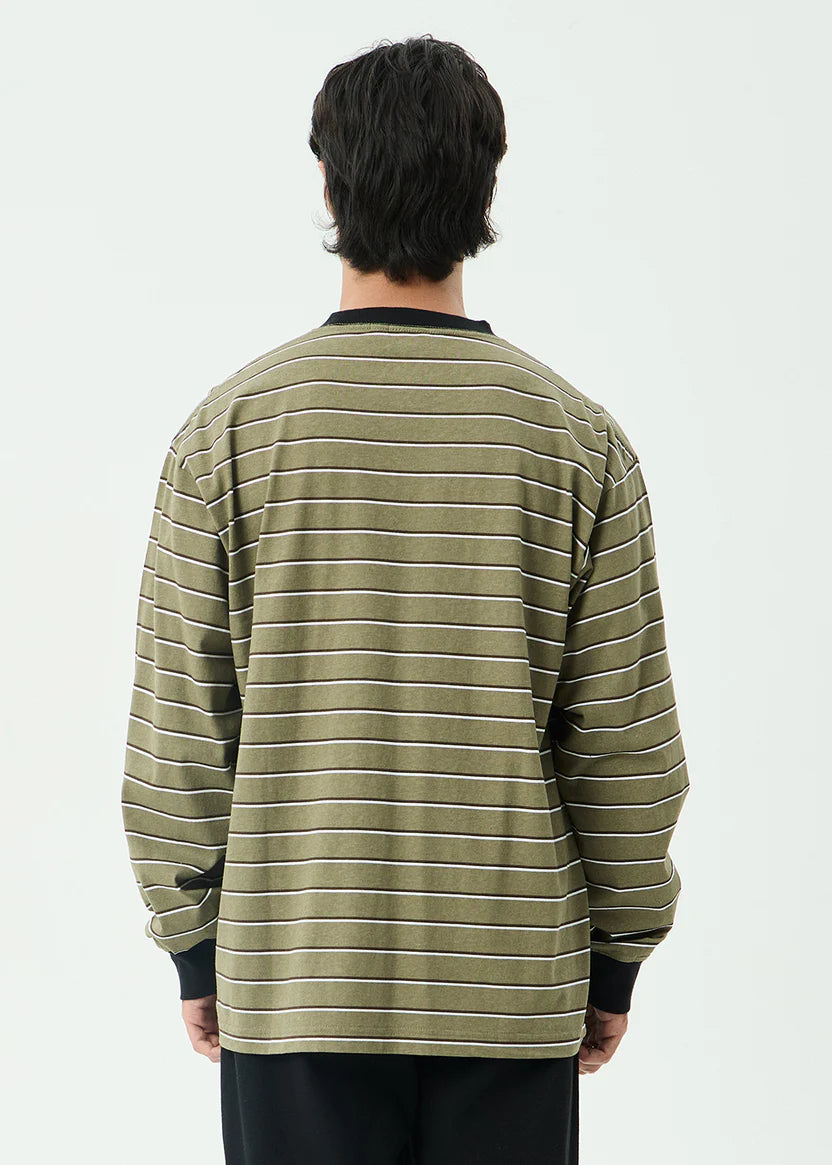 AFENDS ALTITUDE RECYCLED BOXY LONG SLEEVE TEE - STONE STRIPE