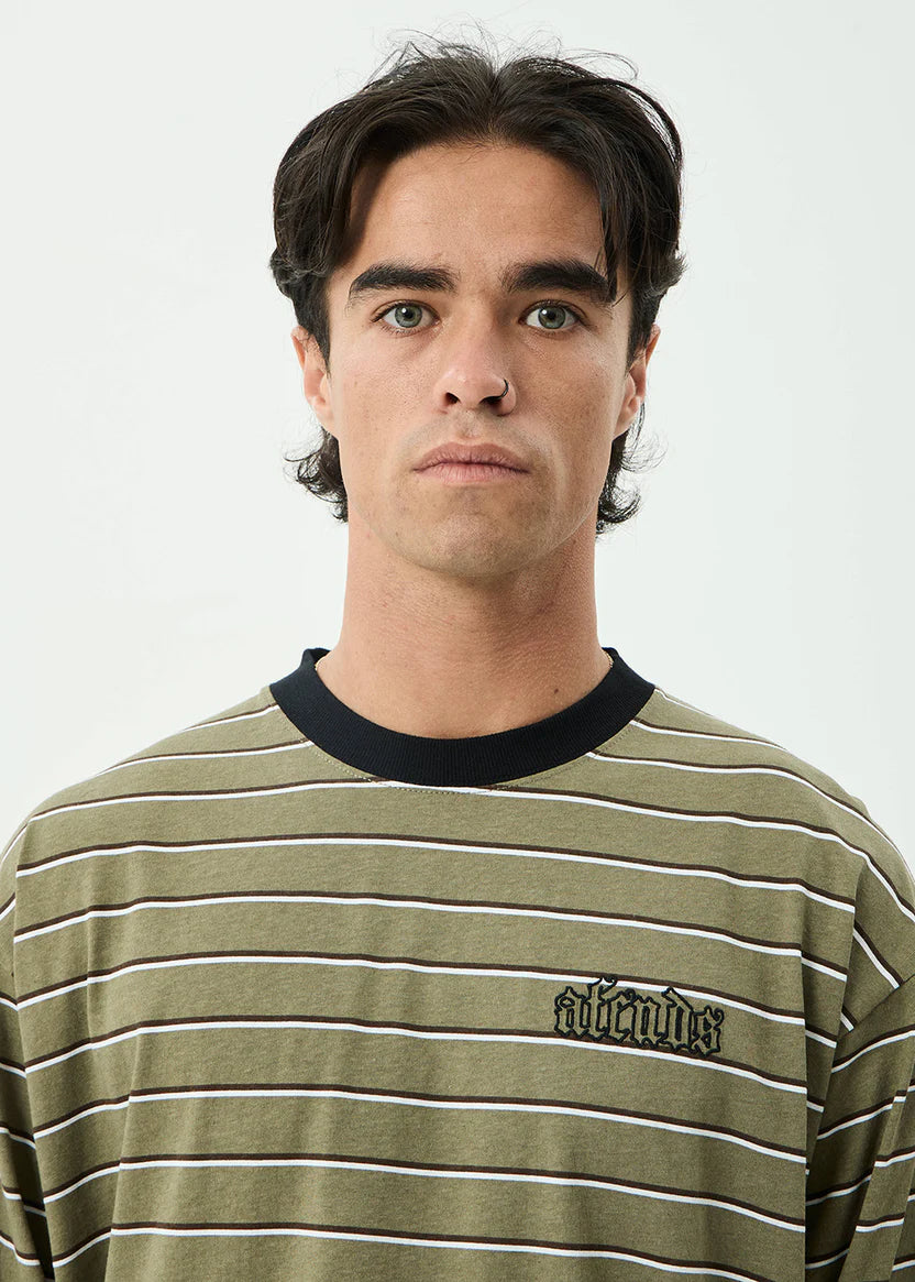 AFENDS ALTITUDE RECYCLED BOXY LONG SLEEVE TEE - STONE STRIPE