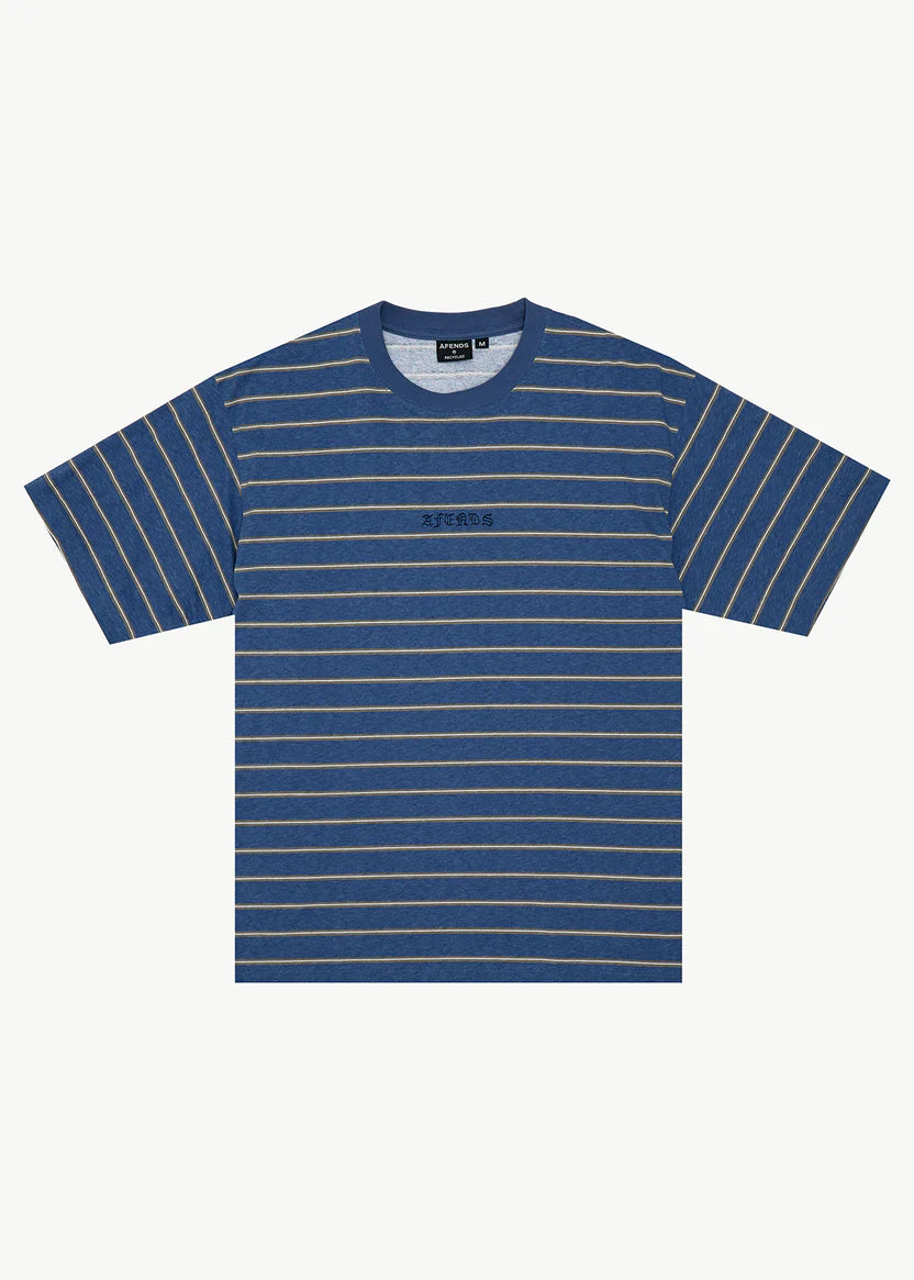 AFENDS EUREKA RECYCLED BOXY TEE - SLATE BLUE STRIPE