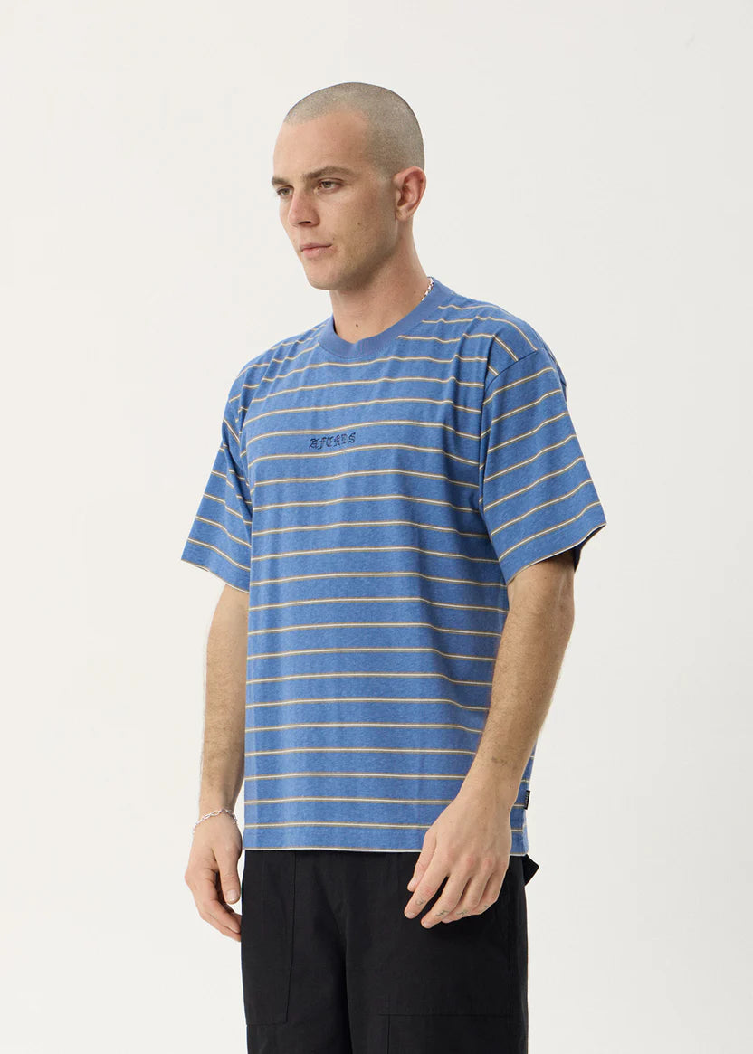 AFENDS EUREKA RECYCLED BOXY TEE - SLATE BLUE STRIPE