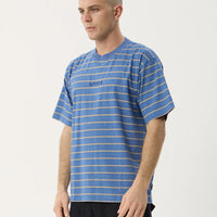 AFENDS EUREKA RECYCLED BOXY TEE - SLATE BLUE STRIPE