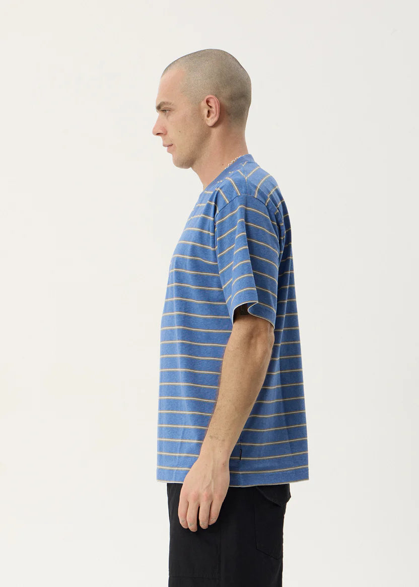 AFENDS EUREKA RECYCLED BOXY TEE - SLATE BLUE STRIPE