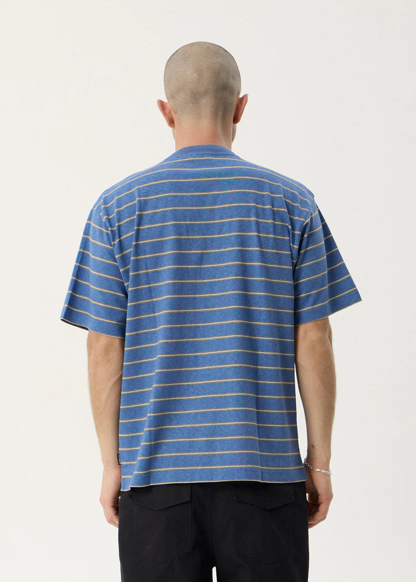 AFENDS EUREKA RECYCLED BOXY TEE - SLATE BLUE STRIPE