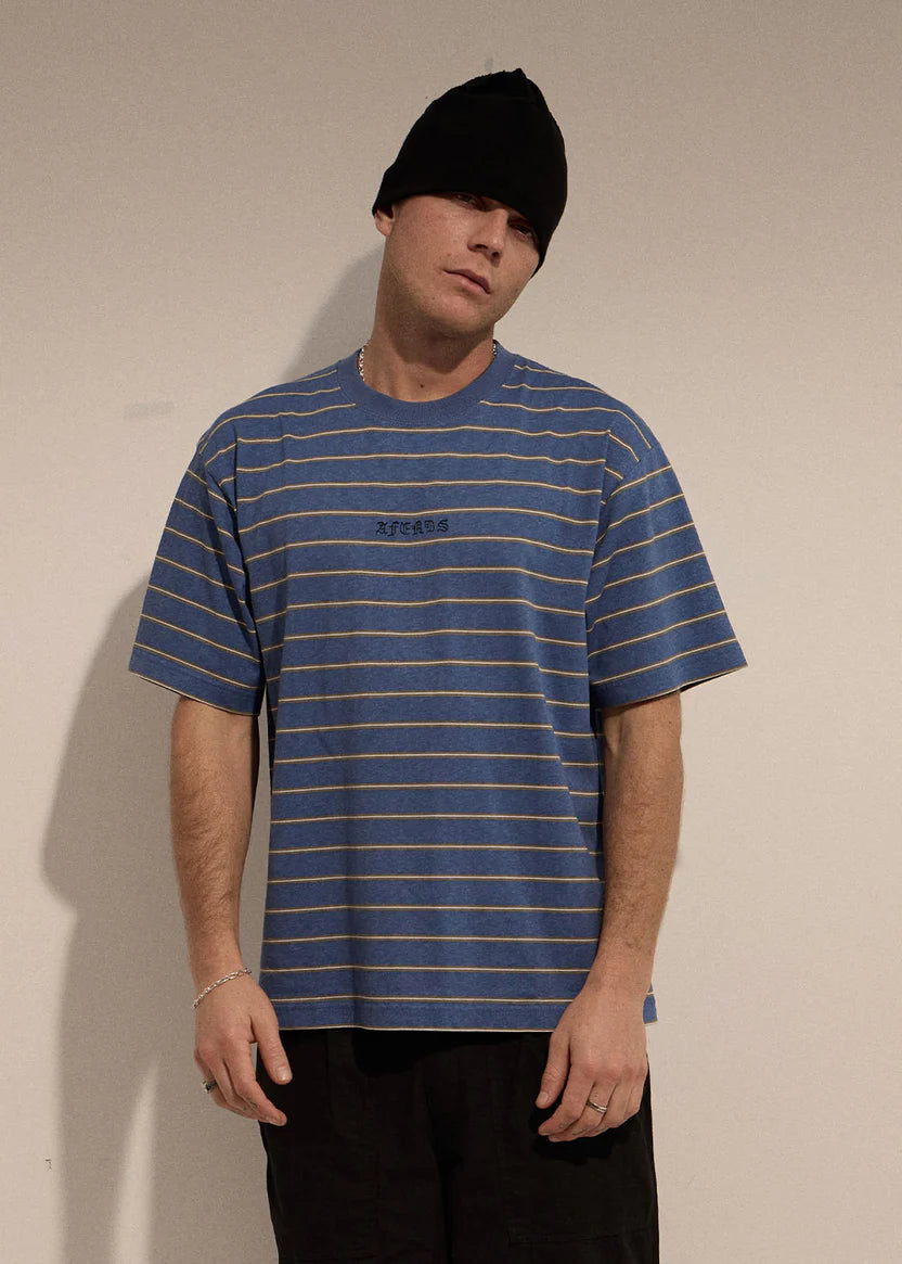 AFENDS EUREKA RECYCLED BOXY TEE - SLATE BLUE STRIPE