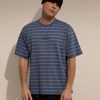 AFENDS EUREKA RECYCLED BOXY TEE - SLATE BLUE STRIPE