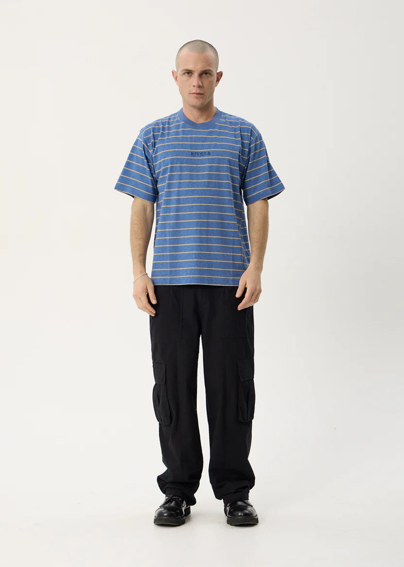 AFENDS EUREKA RECYCLED BOXY TEE - SLATE BLUE STRIPE