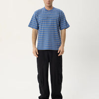 AFENDS EUREKA RECYCLED BOXY TEE - SLATE BLUE STRIPE
