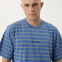 AFENDS EUREKA RECYCLED BOXY TEE - SLATE BLUE STRIPE