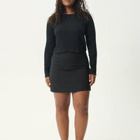 AFENDS FOCUS SEERSUCKER LONG SLEEVE TOP - BLACK