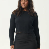 AFENDS FOCUS SEERSUCKER LONG SLEEVE TOP - BLACK