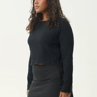 AFENDS FOCUS SEERSUCKER LONG SLEEVE TOP - BLACK