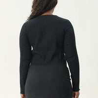 AFENDS FOCUS SEERSUCKER LONG SLEEVE TOP - BLACK