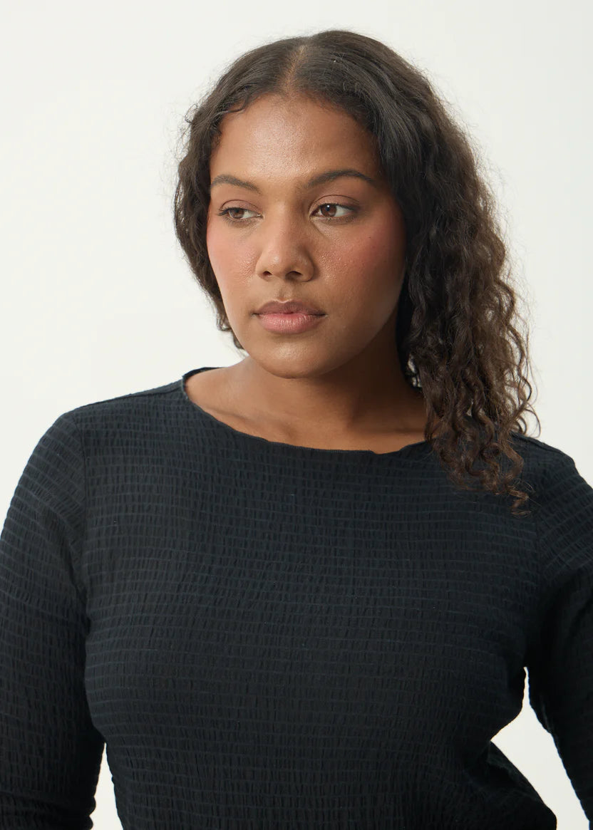 AFENDS FOCUS SEERSUCKER LONG SLEEVE TOP - BLACK
