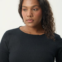 AFENDS FOCUS SEERSUCKER LONG SLEEVE TOP - BLACK
