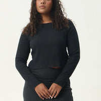 AFENDS FOCUS SEERSUCKER LONG SLEEVE TOP - BLACK