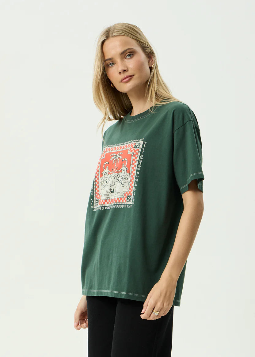 AFENDS HAVE A GOOD DAY RECYCLED OVERSIZED TEE - PINE
