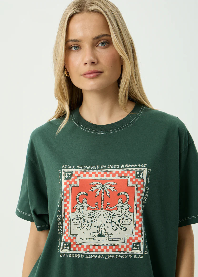 AFENDS HAVE A GOOD DAY RECYCLED OVERSIZED TEE - PINE