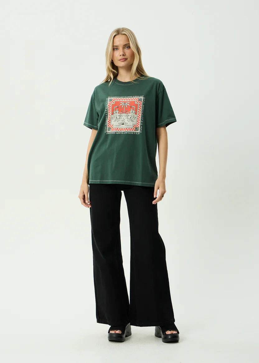 AFENDS HAVE A GOOD DAY RECYCLED OVERSIZED TEE - PINE
