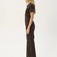 AFENDS MIAMI DENIM FLARED LEG JUMPSUIT - WASHED COFFEE