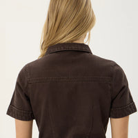 AFENDS MIAMI DENIM FLARED LEG JUMPSUIT - WASHED COFFEE