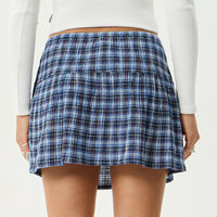 AFENDS MOUNTAINS HEMP SEERSUCKER MINI SKIRT - NAVY RED CHECK