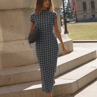 AFENDS MOUNTAIN HEMP SEERSUCKER MIDI DRESS - NAVY RED CHECK