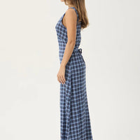AFENDS MOUNTAIN TULLY HEMP SEERSUCKER MAXI DRESS - NAVY RED CHECK