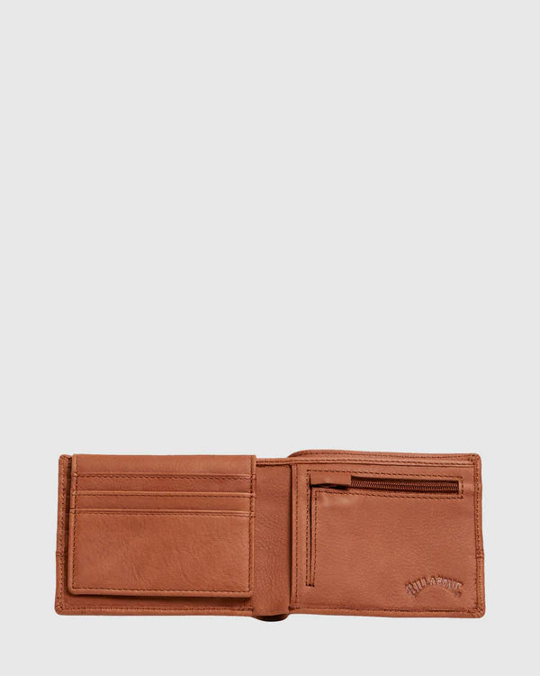 BILLABONG DIMENSION 2 IN 1 LEATHER WALLET - TAN