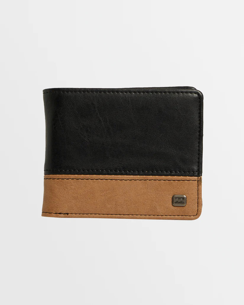 BILLABONG MENS DIMENSION LEATHER WALLET - BLACK/TAN