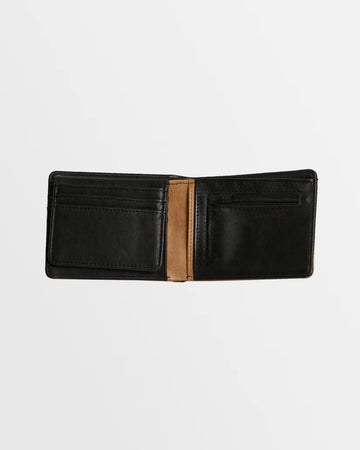 BILLABONG MENS DIMENSION LEATHER WALLET - BLACK/TAN