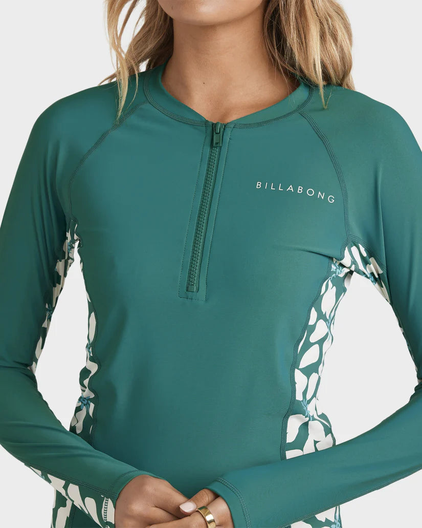 BILLABONG REEF BREAK UPF 50 LONG SLEEVE RASH VEST  - EVERGREEN