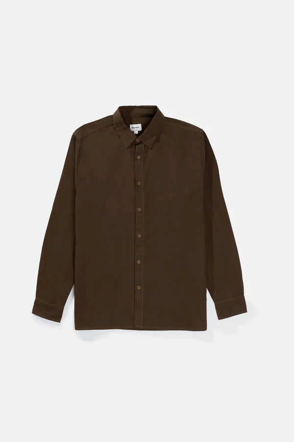 RHYTHM MENS CLASSIC LINEN LONG SLEEVE SHIRT - CHOCOLATE