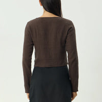 AFENDS FOCUS SEERSUCKER LONG SLEEVE TOP - COFFEE