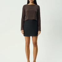 AFENDS FOCUS SEERSUCKER LONG SLEEVE TOP - COFFEE