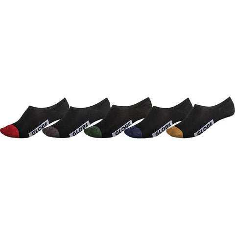 GLOBE DIP INVISIBLE SOCK FIVE PACK - BLACK/ASSORTED