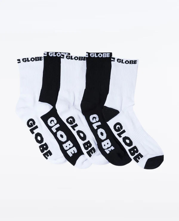 GLOBE QUARTER SOCK FIVE PACK - BLACK AND WHITE
