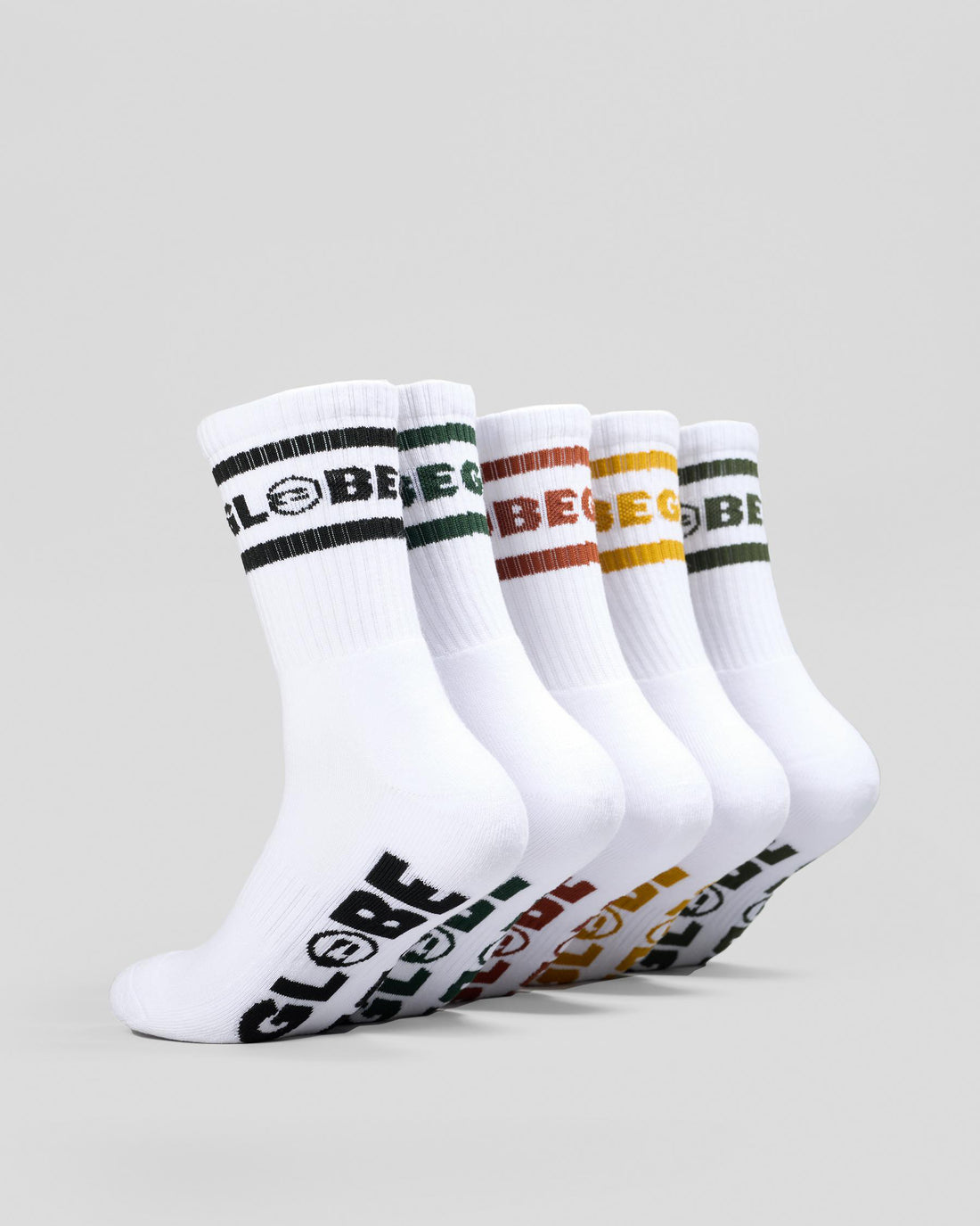 GLOBE TILT HI CREW SOCK FIVE PACK - WHITE
