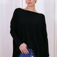 SLIDE SHOW SCOOP NECK TIGHT SLEEVE OVERSIZED WARM TOP - BLACK