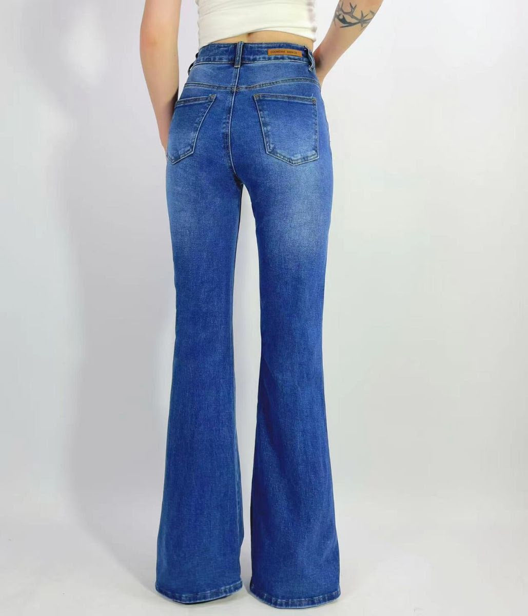 COUNTRY DENIM FLARES - MID BLUE