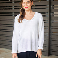 SLIVER WISHES ROLL UP SLEEVE KNIT TOP - WHITE
