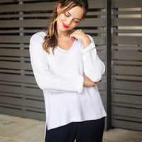 SLIVER WISHES ROLL UP SLEEVE KNIT TOP - WHITE
