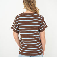 FRIA COTTON STRIPED SHORT SLEEVED TOP - BROWN/BLUE