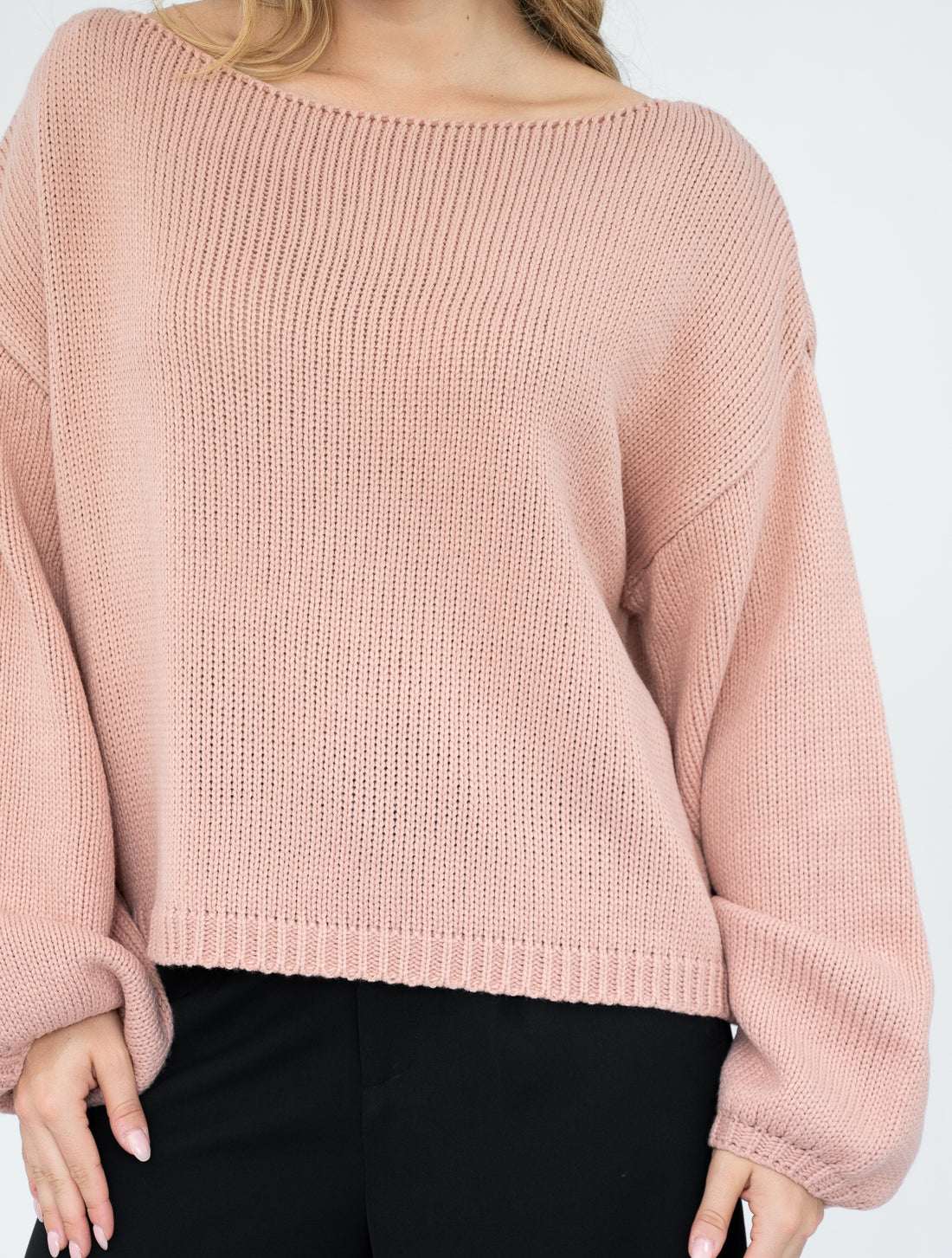 SILVER WISHES  ROLL UP SLEEVE KNIT TOP - SALMON PINK