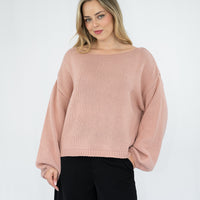 SILVER WISHES  ROLL UP SLEEVE KNIT TOP - SALMON PINK
