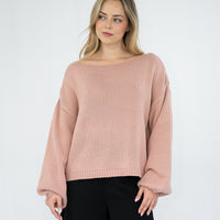 SILVER WISHES  ROLL UP SLEEVE KNIT TOP - SALMON PINK