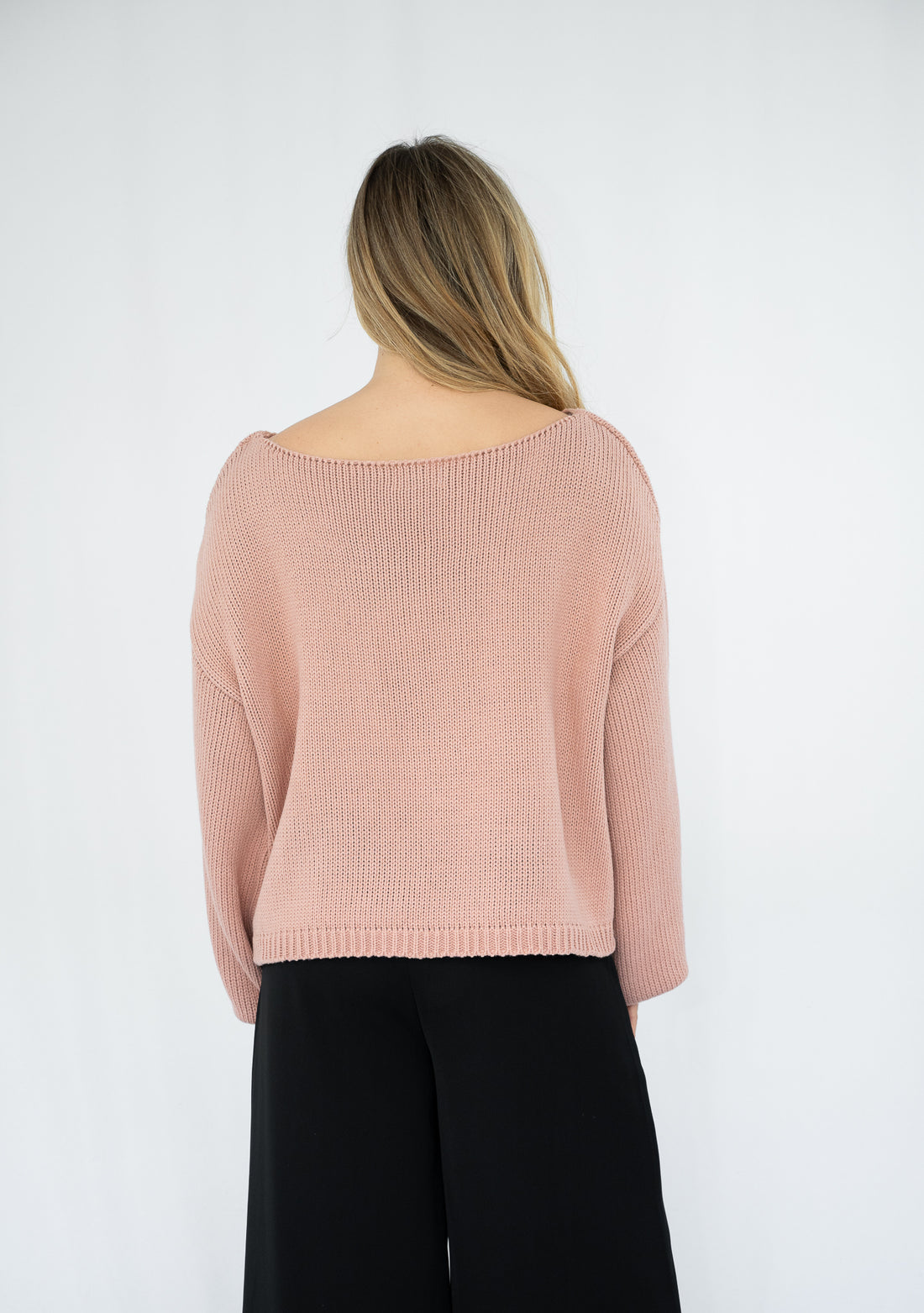 SILVER WISHES  ROLL UP SLEEVE KNIT TOP - SALMON PINK