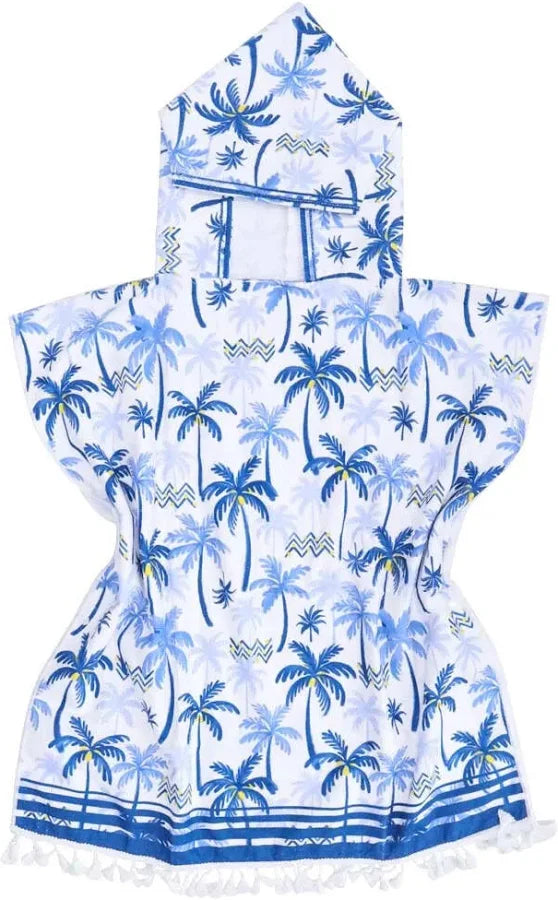 Kids Towel Poncho - Palm Tree Blue