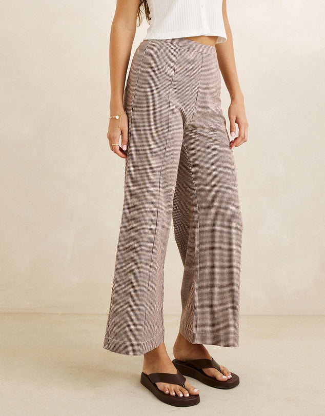RHYTHM LONDON CHECVK WIDE LEG PANT - CHOCOLATE