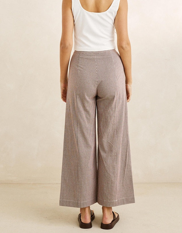RHYTHM LONDON CHECVK WIDE LEG PANT - CHOCOLATE